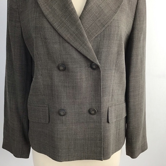 Talbots camel/black windowpane plaid double breasted lined wool blend blazer 10P - Picture 2 of 11